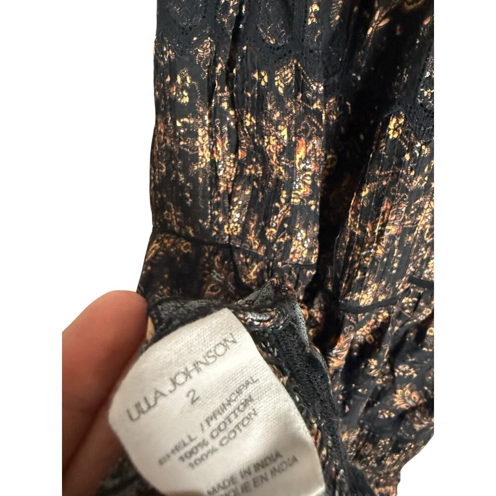 Ulla Johnson Jacqueline Black Floral Pleated V-Neck Cocktail Evening Midi Dress - Picture 15 of 16